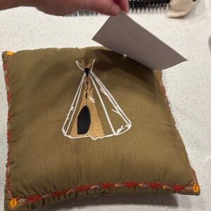 Decorative Brown Pillow with Embroidered Teepee